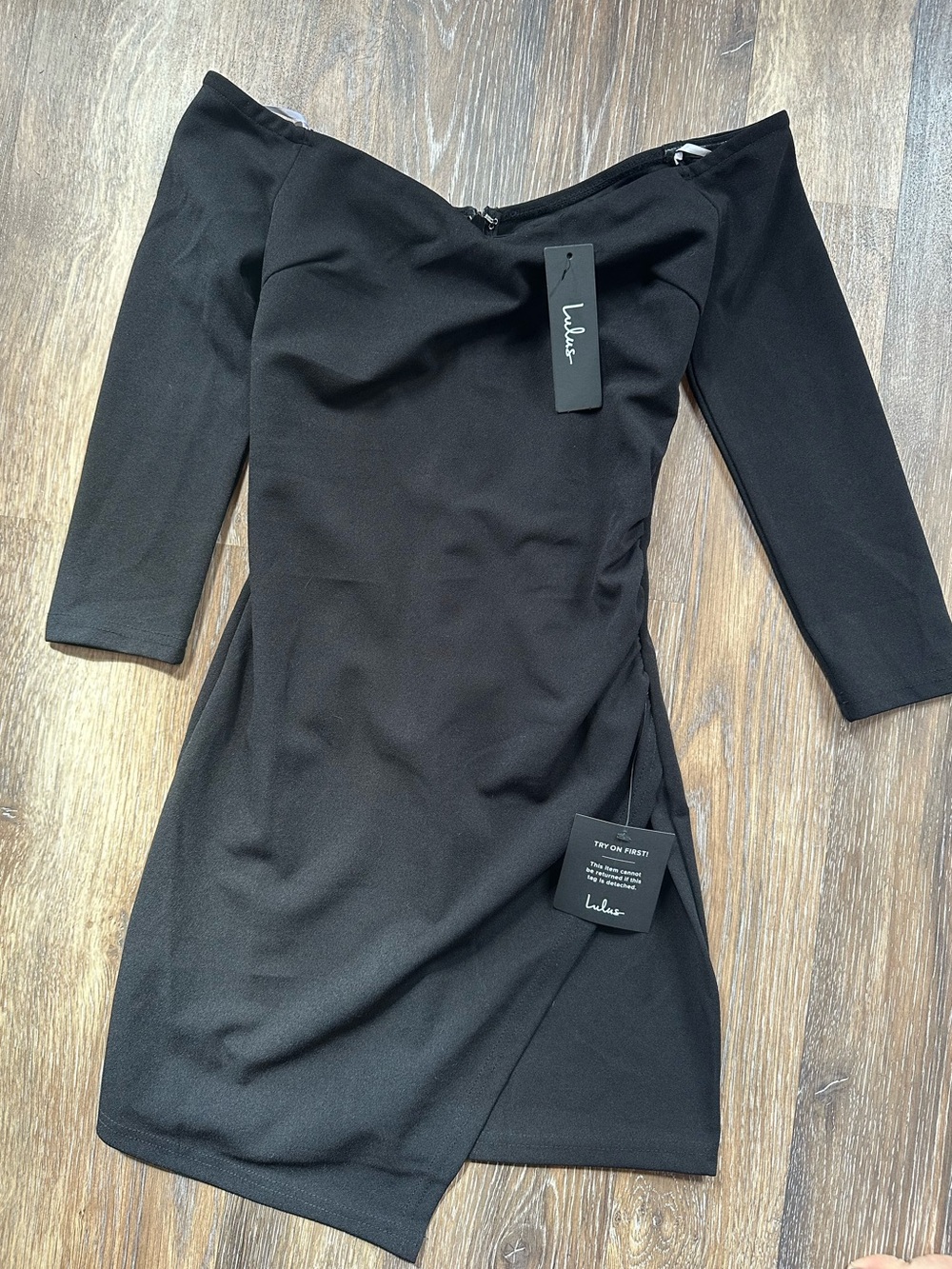 NWT Lulu's Black Drop Shoulder Mini Dress